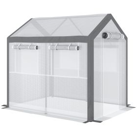 8' L x 6' W x 7' H Outdoor Walk-In Tunnel Greenhouse with Roll-up Windows, 2 Zippered Doors & Weather Cover, White/Gray
