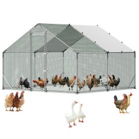 Large Metal Chicken Coop, 9.8 x 9.8 x 6.6 ft, Walk-in Chicken Run House with Waterproof Cover & Sturdy Frame