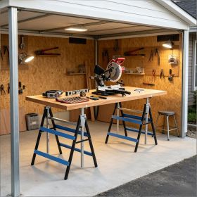 2 Pack Heavy Duty Metal Folding Saw Horses Adjustable Height Workbench Frame DIY Project Stand Tools