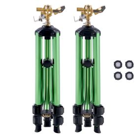Impact Sprinkler on Tripod Base, 2 Packs, Heavy Duty Tripod Sprinklers with Brass Head & 3/4"NH Connector, 360 Degree Large Area Irrigation Sprin