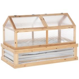 Outsunny Raised Garden Bed with Polycarbonate Greenhouse, Wooden Garden Cold Frame Greenhouse, Flower Planter Protection, 48" x 24" x 32", Natura