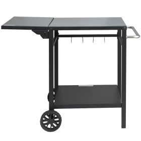 Outdoor Grill Dining Cart with Double-Shelf, BBQ Movable Food Prep Table, Multifunctional Foldable Iron Table Top