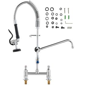 Commercial Faucet with Pre-Rinse Sprayer, 26" Height, 8" Center, 12" Swing Spout, Deck Mount Kitchen Sink Faucet